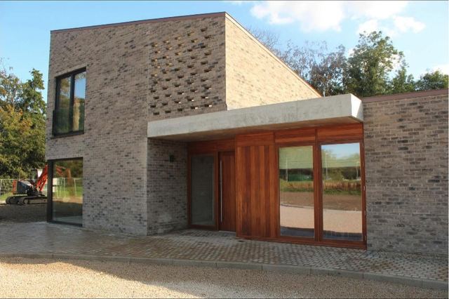 Iroko entrance door unit — Contemporary new build