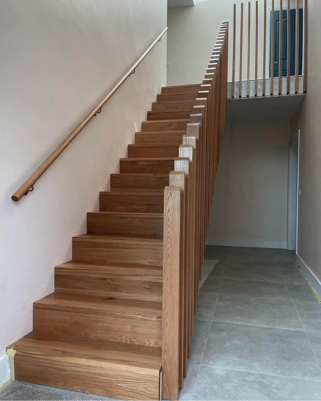Oak staircase with slatted screen — Designed with the client · made in Kilkenny